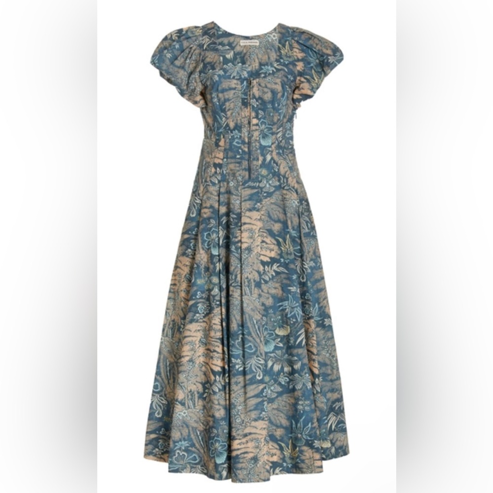 ULLA JOHNSON Malie pleated printed cotton-poplin midi dress